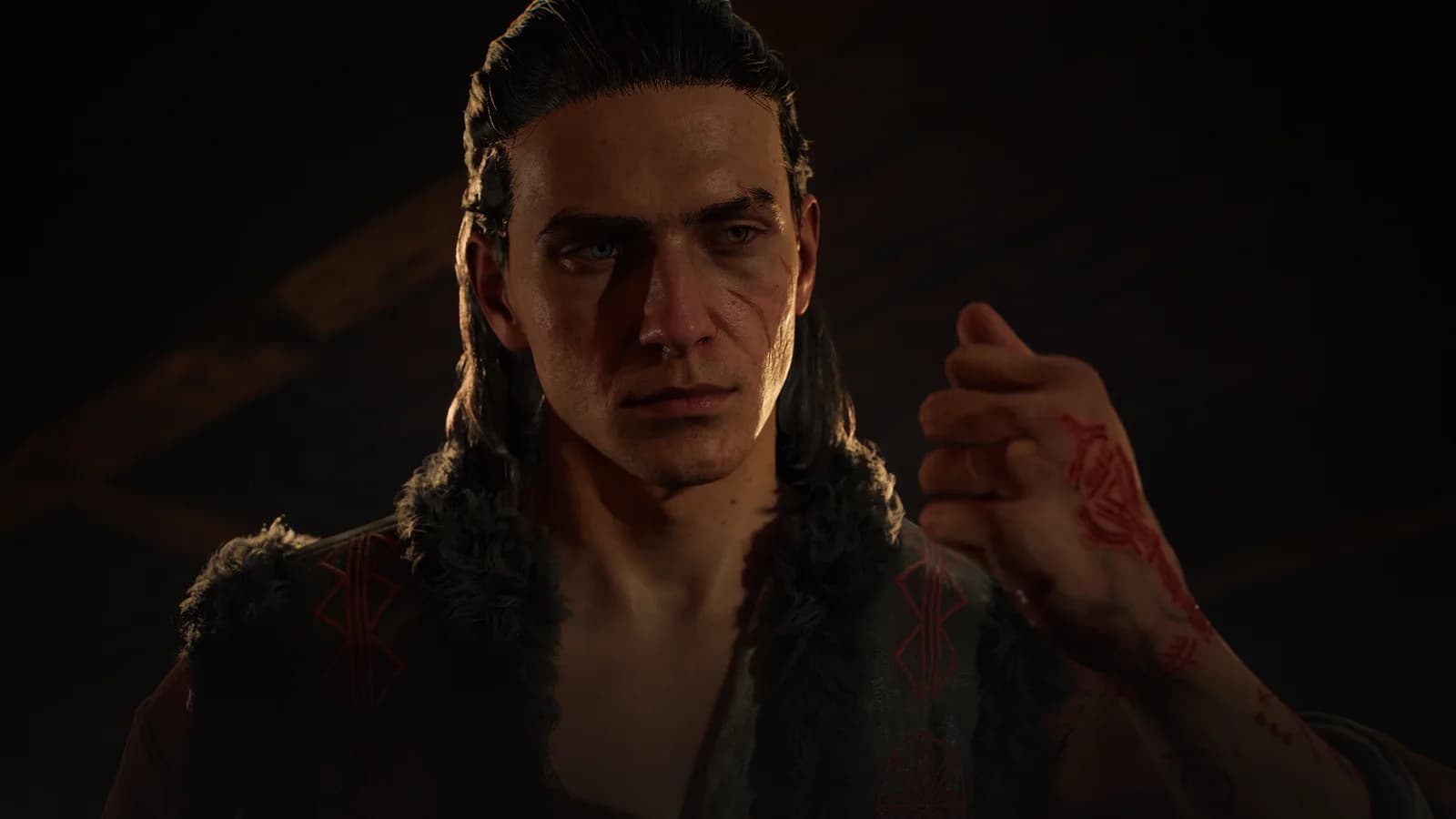 Close-up of Coen showing the markings on his hand