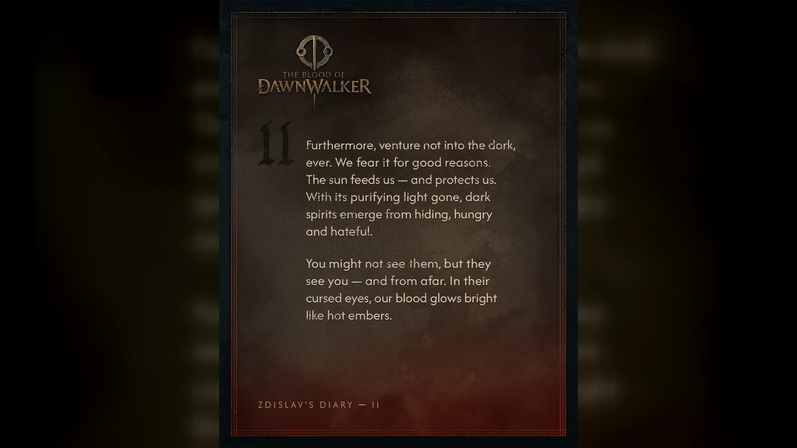 An official page from Zdislav's diary warning villagers about the dark